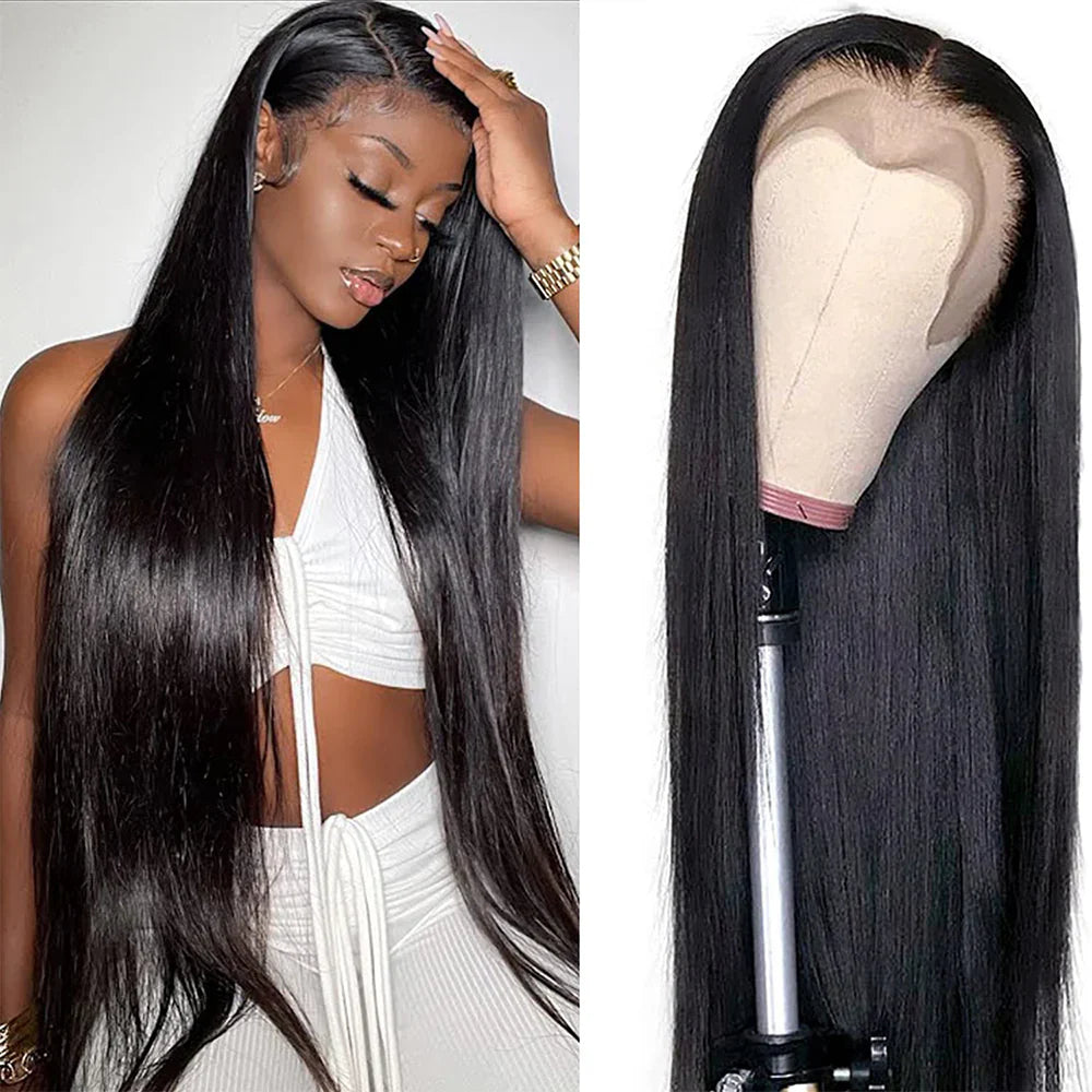 Cacaolux Hair 180% Density Virgin Peruvian Straight Human Hair Wigs for Black Women Natural Color Straight 4x4 Lace Closure Wig