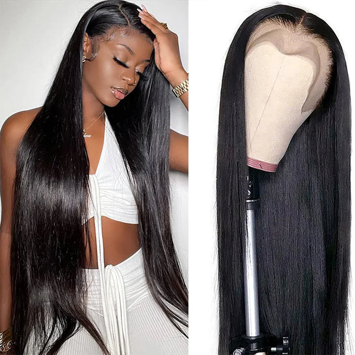 Cacaolux Hair 180% Density Virgin Peruvian Straight Human Hair Wigs for Black Women Natural Color Straight 4x4 Lace Closure Wig