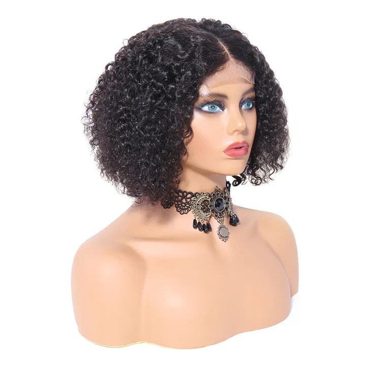 Cacaolux Kinky Curly Bob Wig 4x4 Front Lace 100% Human Hair Brazilian Virgin Hair