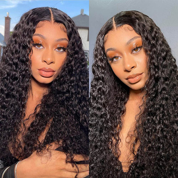 Synthetic Hair Front Lace Wigs Deep Wave Pre Plucked Deep Curly Wigs