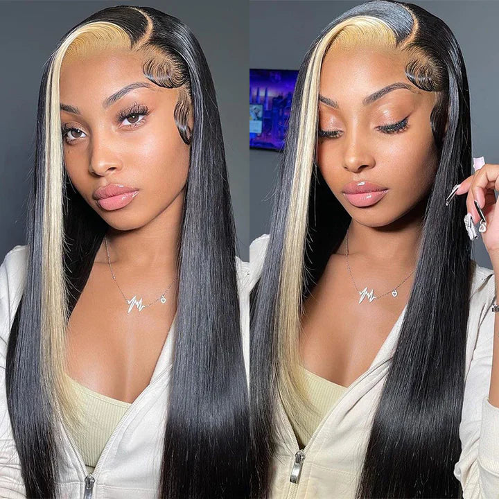 Blonde & Natural Black Skunk Stripe Color Wig 13*4 Lace Front Wig Regular price