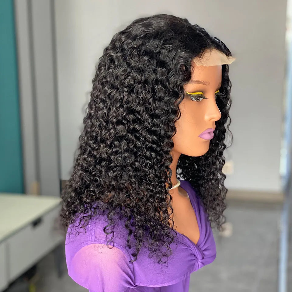 Perruques en dentelle, cheveux humains vierges crépus et bouclés, pré-épilées avec cheveux de bébé 