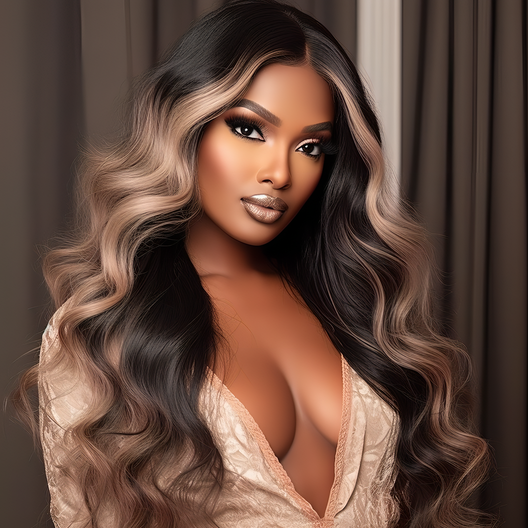 Blonde & Natural Black Skunk Stripe Color Wig 13*4 Lace Front Wig Regular price