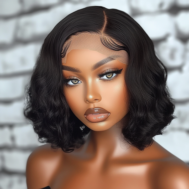 13x1 Lace Front Wig Kinky Curly Bob Wig With 150% Density Natural Black Color Human Hair Short Curly Wigs with Baby Hair
